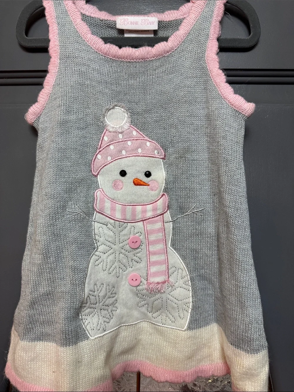 Bonnie Jean Gray and Pink Snowman Knit Dress